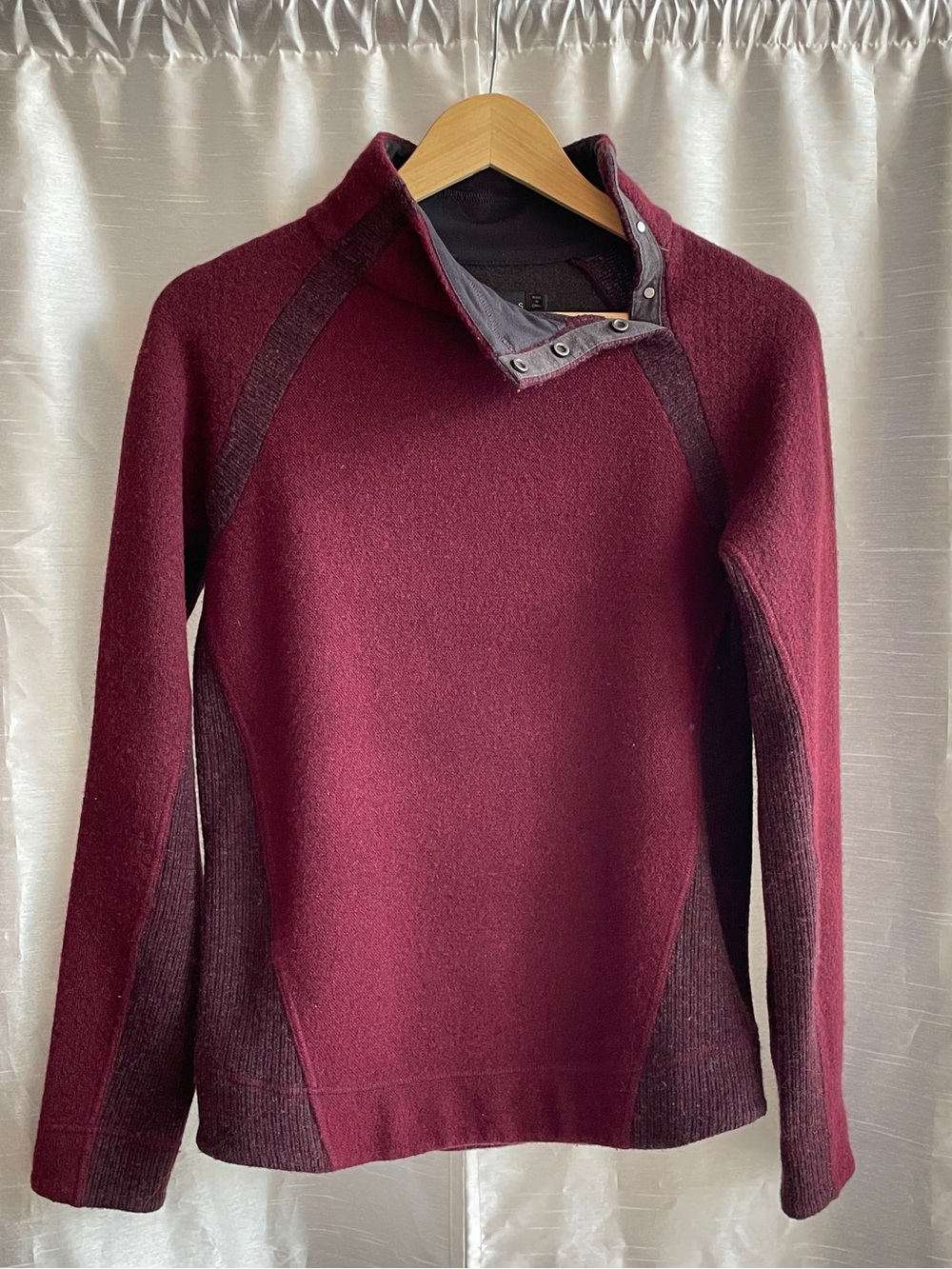 Prana Sweater Womens Small Red Wool Blend Snap Collar Pullover Earthy Granola